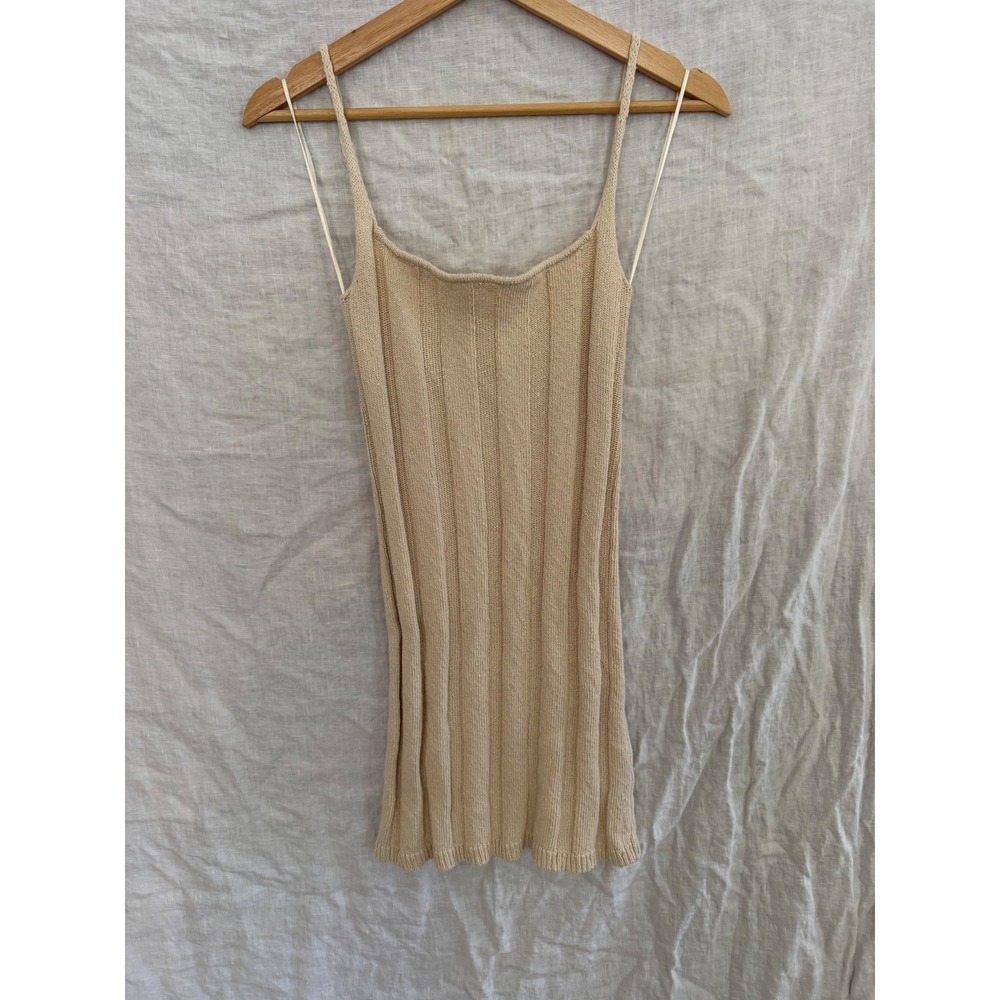 Free People FP Beach Mini Dress Womens Beige Ribbed Knit Spaghetti Strap Small